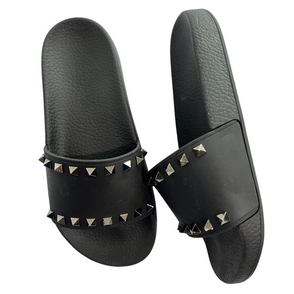 Valentino Garavani Rockstud Slide Sandals in Black - Picture 1 of 5